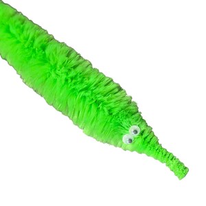 Fuzzy WORM on a STRING Clip Accessory for Hat, Clothing, Bag, or Hair - Vintage Toy Handmade Festival / Rave Sprout Clip, VTG Viral Gag Gift Neon Green