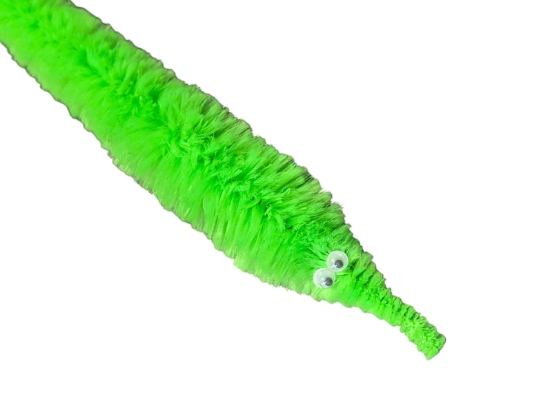 Fuzzy WORM on a STRING Clip Accessory for Hat, Clothing, Bag, or Hair - Vintage Toy Handmade Festival / Rave Sprout Clip, VTG Viral Gag Gift Neon Green