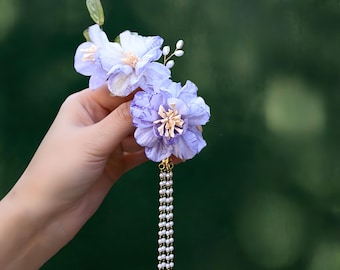 Pinza y horquilla para el cabello de glicina – Flor de seda hecha a mano con borla / Accesorio para el cabello de novia, regalo para damas de honor, regalo de cumpleaños