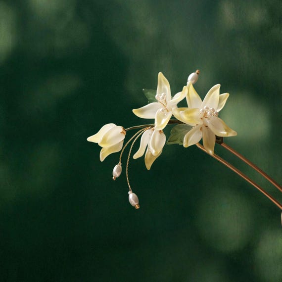 Yellow Magnolia Hair Stick – Handmade Wire-Wrapped Flower Hairpin | Bride Hair Accessory,Elegant Women Present
