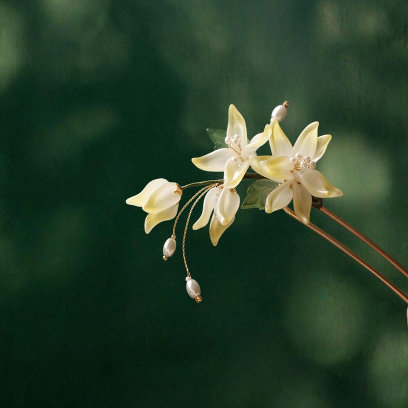 Yellow Magnolia Hair Stick – Handmade Wire-Wrapped Flower Hairpin | Bride Hair Accessory,Elegant Women Present image 1