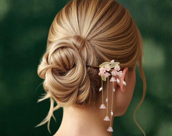 Horquilla para el cabello hecha a mano con lirio del valle – Base de sándalo, pasador floral