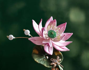 Silk Lotus Hair Clip – Handmade Wrapped Flower | Graduation Gift, Birthday Present for Teen Girls