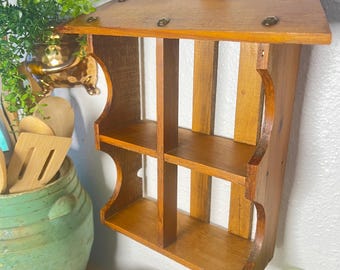 Vintage Wooden Wall Shelf | Rustic Spice Rack | Small Wall Cubby Organizer | Farmhouse Wall Shelf
