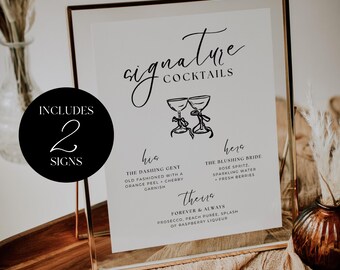 Elegant Wedding Signature Cocktail Menu: Customizable Bar Sign Canva Template (Digital Download) | LL01