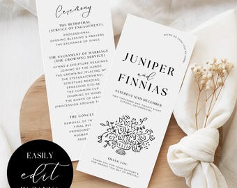 Greek Orthodox Wedding Program Template: Elegant Floral Design (Canva Template) | LL01