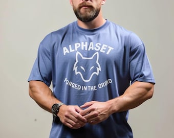 AlphaSet Oversized Gym T-Shirt, Men’s Women’s Heavyweight Streetwear Tee, Large White Logo Workout Shirt