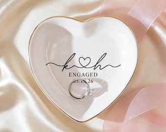 Personalized Engagement Ring Dish,Custom Date & Initials Keepsake,Custom Minimalist Jewelry Trinket Tray, Valentine's Gift,Wedding Gift