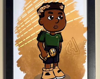 Pôster de Giannis Antetokounmpo inspirado em sua herança grega (moldura não incluída).
