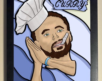 Steph Curry "Chef Curry" Illustration Print – Basketball Art (8x10 inches). ( frame is not included)