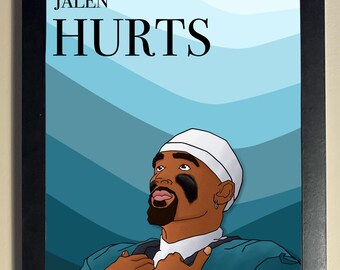 Impressão ilustrativa do jogador de futebol americano Jalen Hurts (20x25 cm) (moldura não incluída)