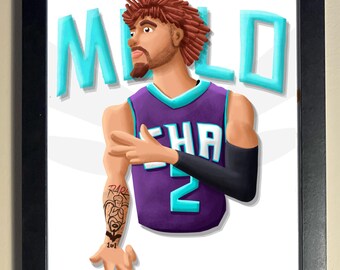 Impressão com ilustração de LaMelo Ball | Arte da estrela do basquete dos Hornets (20x25 cm) (Moldura não incluída)