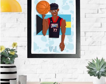 VJ edgecomb Illustration Print | 76ers Basketball Star Art (8x10 inches) (Frame not included)