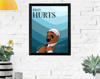 Jalen Hurts Football Player Illustration Print (8x10 inches) (frame not included)
