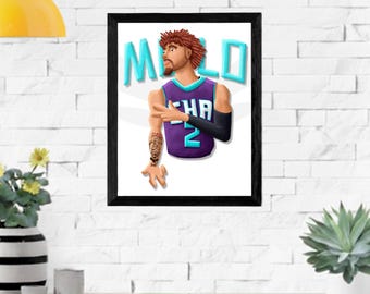 Lamelo Ball Illustration Print | Hornets Basketball Star Art (8x10 inches) (Frame not included)
