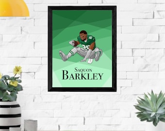 Saquon Barkley Illustration: Sports Art Poster (8 by 10 inches) (frame is not included)
