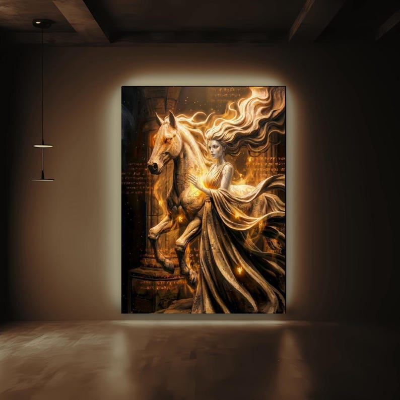 Golden Goddess Horse Wall Art, Mystical Rune Art – Remember the Light, Age of Light Within (Digital Download) image 3