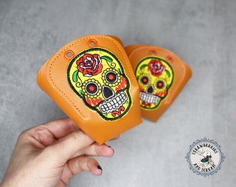 Burnt Orange Leather Roller Skates Toe Caps with Sugar Skulls