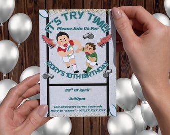 Rugby Birthday Invitation | Kids Sports Party Invite | Printable 5x7 Digital Download | Editable Canva Template