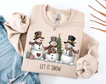 Let It Snow-sweater, kerstsneeuwpop-sweater, kerstsweater, sneeuwpopshirt, sneeuwpop-T-shirt, kerstshirts voor vrouwen