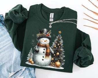 Sudadera navideña de muñeco de nieve, bonita camiseta de muñeco de nieve, camiseta navideña para mujer, bonita camiseta de invierno, regalo de Navidad, sudadera navideña