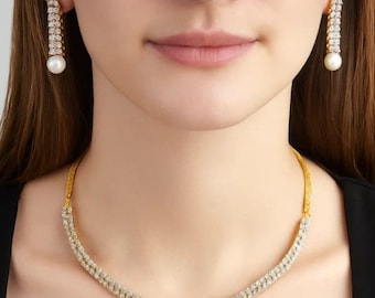 Handgefertigtes Perlen Choker Halsband und Ohrringe Set: Kristall Brautschmuck