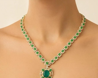 Green Gem Sterling Silver Statement Necklace: Handmade 925 Silver Jewelry