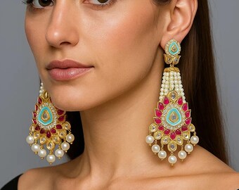 Handgefertigte Lange Ohrringe Handmade | Perlentropfen & Kristallglanz | Klassischer Brautschmuck
