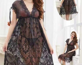 Elegantes Babydoll Nachthemd aus Spitze | Damen Nachtwäsche & Braut Flitterwochen Nachtwäsche