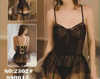 Lace Robe Nachtwäsche Set | Schiere Mesh Nachtwäsche | Damen Transparentes Nachtkleid