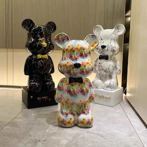 Ceramic Bear Statue | Modern Abstract Marble & Colorful Decorative Sculpture | Luxury Home Office Decor