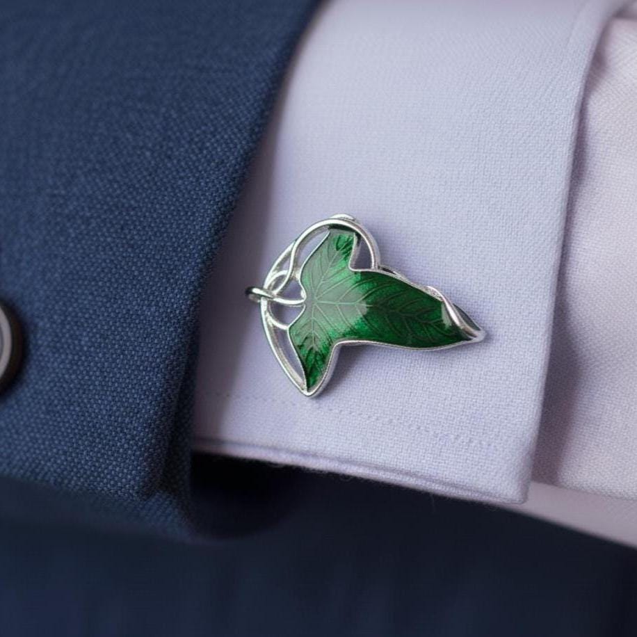 Cannabis Leaf Quality Enamel Cufflinks – Green – Unique Accessory
