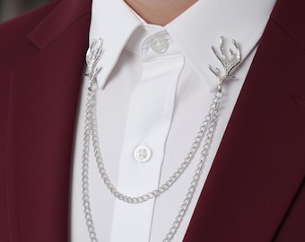 Hirschgeweih Kragen Kette • Vintage Style Brosche für Herren