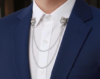 Handgemachte Silber Wolf Shirt Kette: Vintage Quaste Kragen Pin