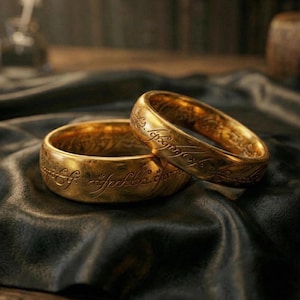 Elfenring: lotr-geïnspireerd, fantasiebruiloftaccessoire, diep goud, puur zwart, cadeau om te wieden,