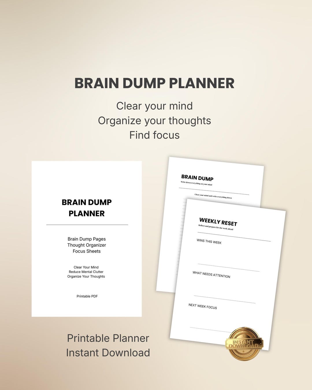 Brain Dump Planner Printable PDF | Mental Clarity Planner ...
