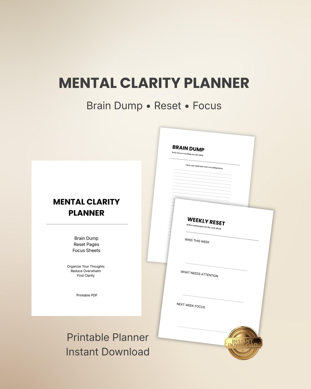 Mental Clarity Planner Printable PDF | Brain Dump Planner | ADHD ...