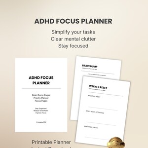 ADHD Focus Planner Printable PDF | Brain Dump Planner | Minimalist Productivity Planner | Mental Clarity Worksheet