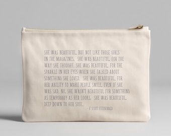 F Scott Fitzgerald Literary Accessory Bag, Romantic Gift for Book Lover, Cute Makeup Pouch Gift for Her, Aesthetic Sustainable Gift Bag