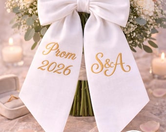 Embroidered Prom Custom Sash, Elegant White Satin Style, Romantic Marriage Content, Unique Wedding or Bridal Shower Keepsake Gift