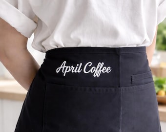 Embroidered Custom Name Waist Apron, Personalized Cooking Gift for Her