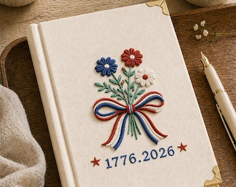 Embroidered Patriotic Floral Heritage Custom Notebook, Unique American Celebration Gift for Veteran