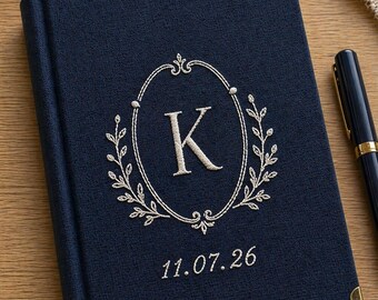 Embroidered Wheat Monogram Custom Notebook, Notebook Elegant Birthday Gift