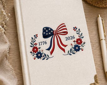 Embroidered Patriotic Floral 1776-2026 Custom Notebook, Personalized 250th Independence Day Gift