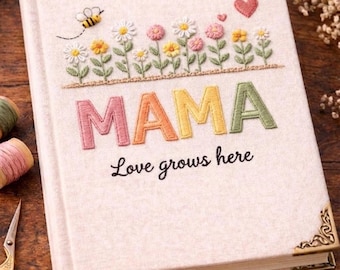Embroidered Mama Floral Custom Notebook, Mother's Day Gift Product Keepsake