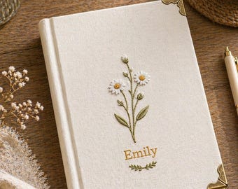Embroidered Minimalist Botanical Custom Notebook, Unique Gift for Friend