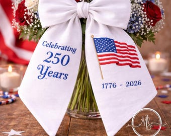 Embroidered Celebrating 250 Years Custom Sash, Classic White Satin Style, American Flag and 1776-2026 Art, Unique Independence Day Gift