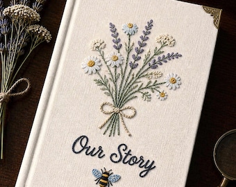 Embroidered Wildflower Bouquet and Bee Custom Notebook, Personalized Our Story Style