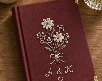 Embroidered Daisy Custom Notebook, Wedding Anniversary Style