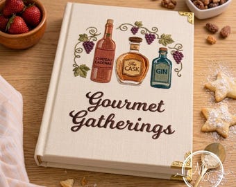 Embroidered Vineyard Inspired Custom Notebook, Detailed Grape and Bottle Illustration, Content for a Special Symbolic Wine Lover Gift Style